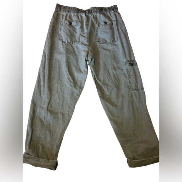 Nicole Miller New York pull-on roll-cuff army green linen cargo pants size L - Picture 2 of 11